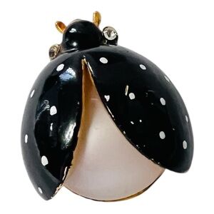 Black snd White Ladybug Brooch Pin Unsigned Vintage